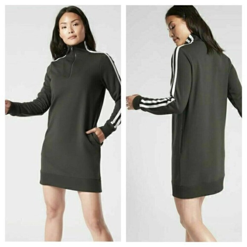 Athleta Circa Track Sweatshirt Dress 2.0 XXS Arbor Olive #486469